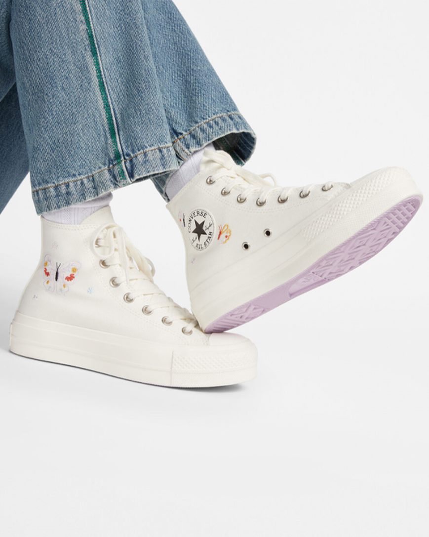 Zapatos Plataforma Converse Chuck Taylor All Star Lift Butterfly Wings Altas Mujer Beige Rosas | PE 0PLW52